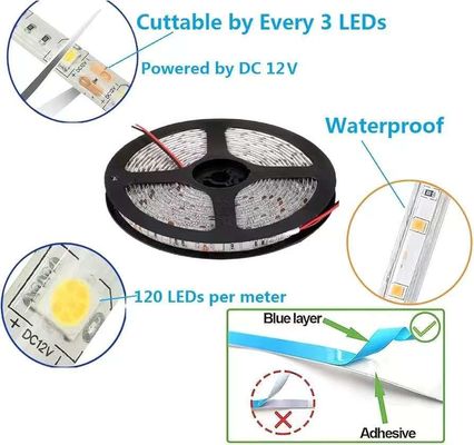 ไฟ LED สเตรปแบบยืดหยุ่น 600 หน่วย LED สเตรป LED กันน้ํา 12 วอลท์ LED สเตรป แพ็ค 16.4 ฟุต / 5 เมตร สําหรับงานเลี้ยงบ้านพักในบ้านตกแต่งภายในภายนอก กันน้ํา ขาว 1 แพ็ค