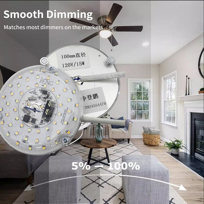 120V 15W Driverless Dia 100mm Led Light สําหรับไฟแฟน Led Light พร้อมใบรับรอง ETL แปลงไฟแฟนเพดาน LED