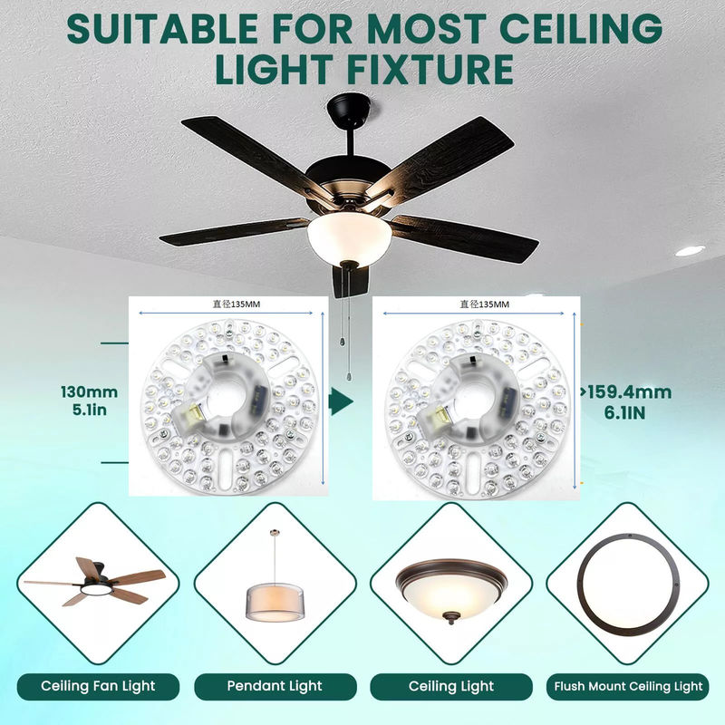5.3 วงจรลมเพดาน Led Light แทนสําหรับลมเพดานลม Flush Mount ลมเพดาน, 22W 5CCT 3000K 4000K 6000K 1500LM CRI90 Dimmable